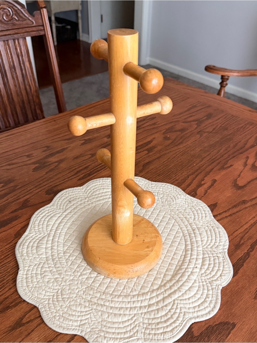 Wooden Mug Tree Stand - Natural Wood